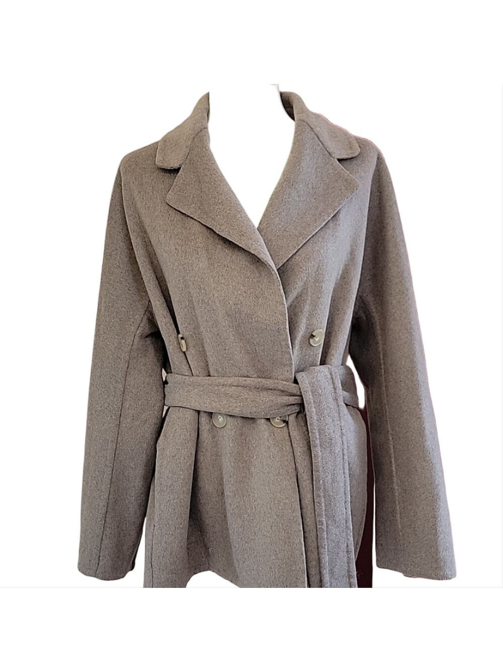 Vince Taupe Double Breasted Belted Wool Blend Wrap Coat Size Large Euc